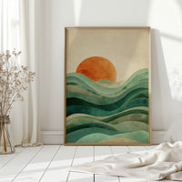 Waves Cradle the Setting Sun