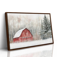 Red Barn Sleeps Among Winter Birch