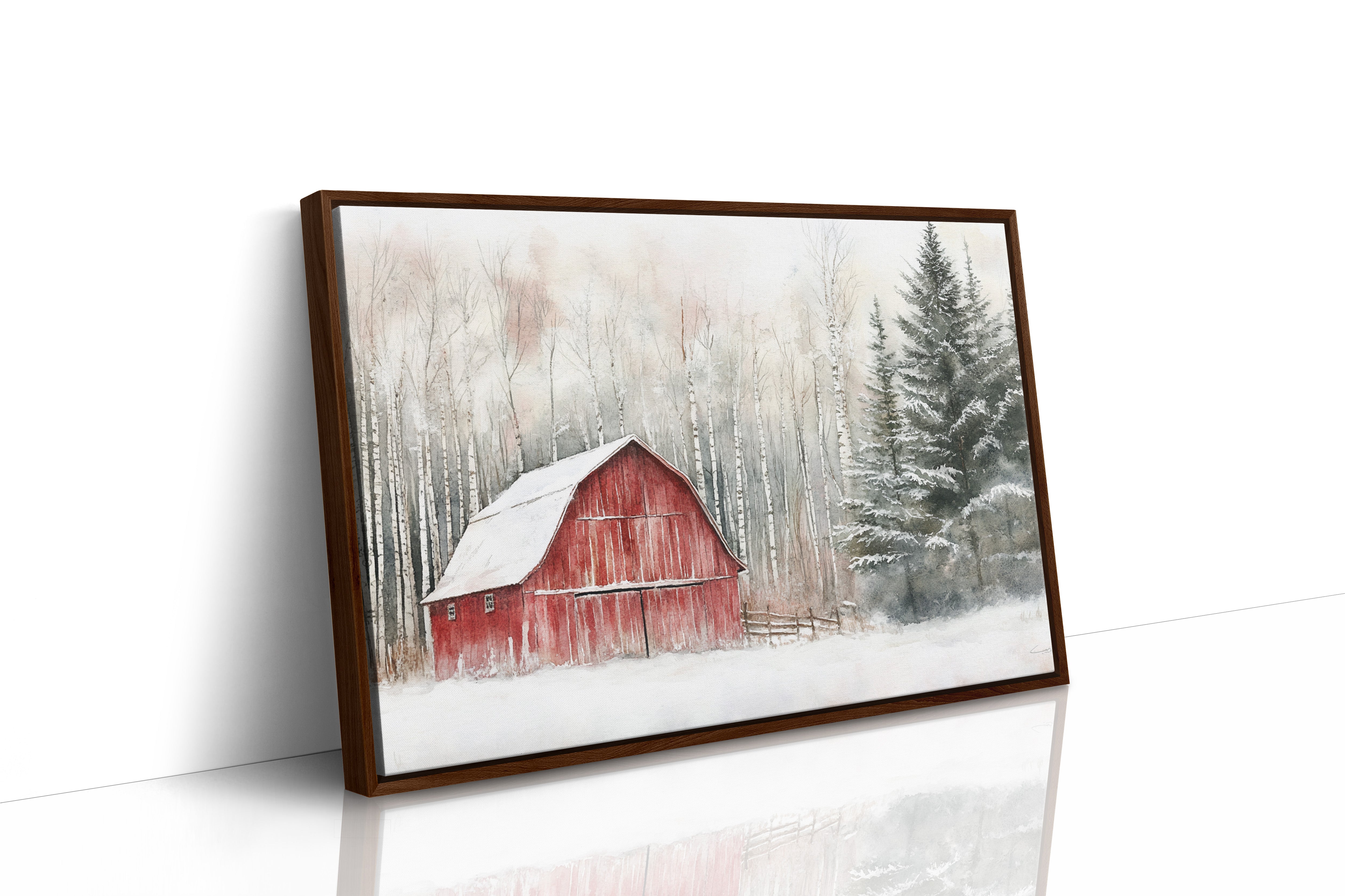 Red Barn Sleeps Among Winter Birch