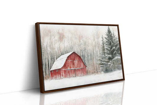 Red Barn Sleeps Among Winter Birch
