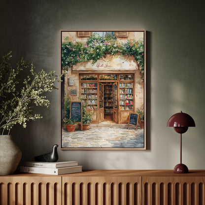 Charming French Bookstore – Vintage European Street Scene Wall Art