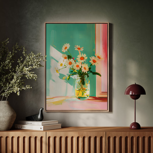 Sunlit Daisies in a Glass Jar