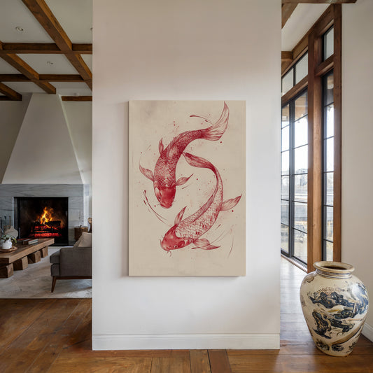 Koi Fish Wall Art – Minimalist Japanese Ink Print, Zen Decor