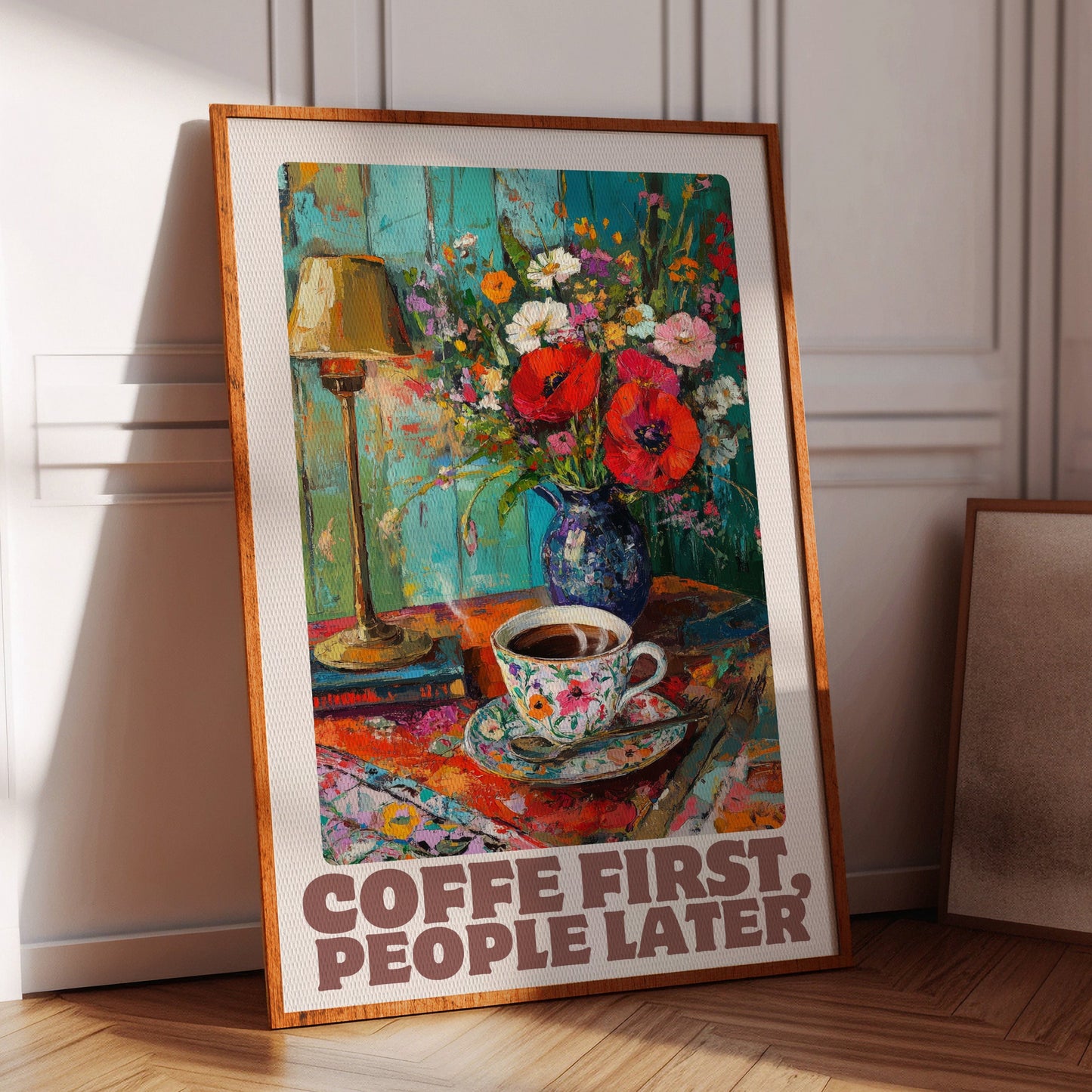 Coffee First, People Later – Cozy Vintage Coffee Art Print