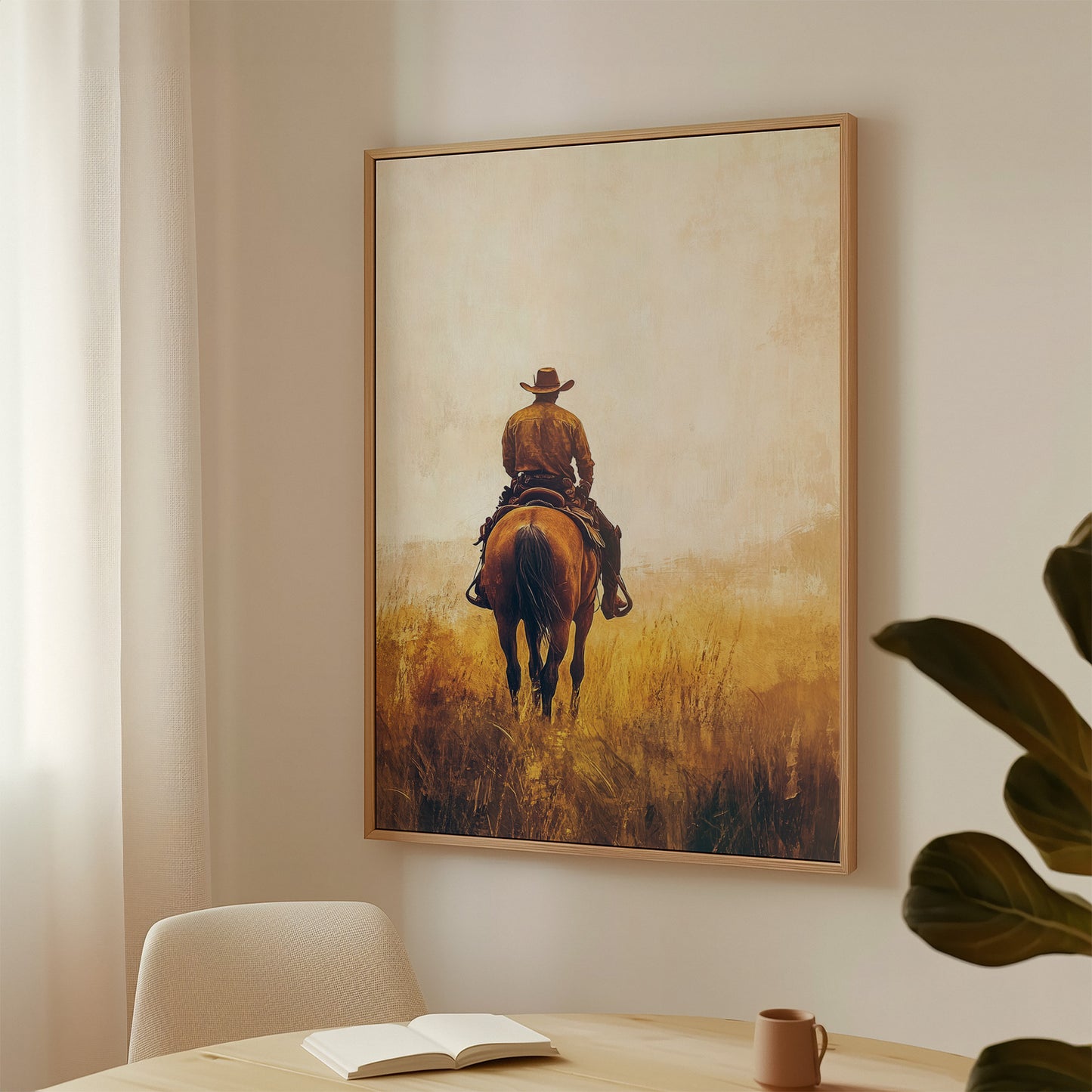 Lone Cowboy on Horseback – Rustic Western Wall Art