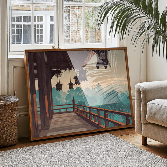 Temple Lanterns Guide Misty Dawn