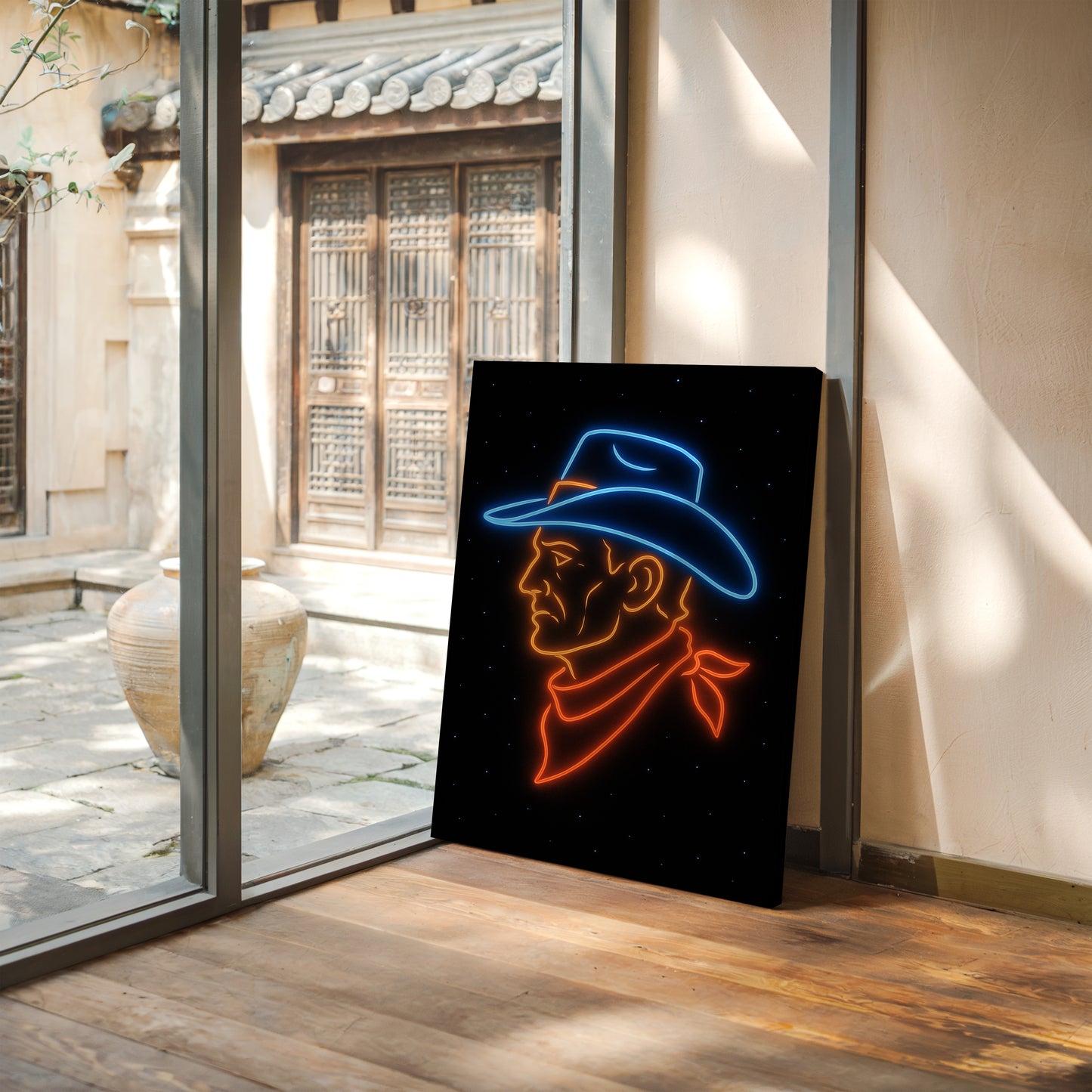 Neon Cowboy in the Starry Night