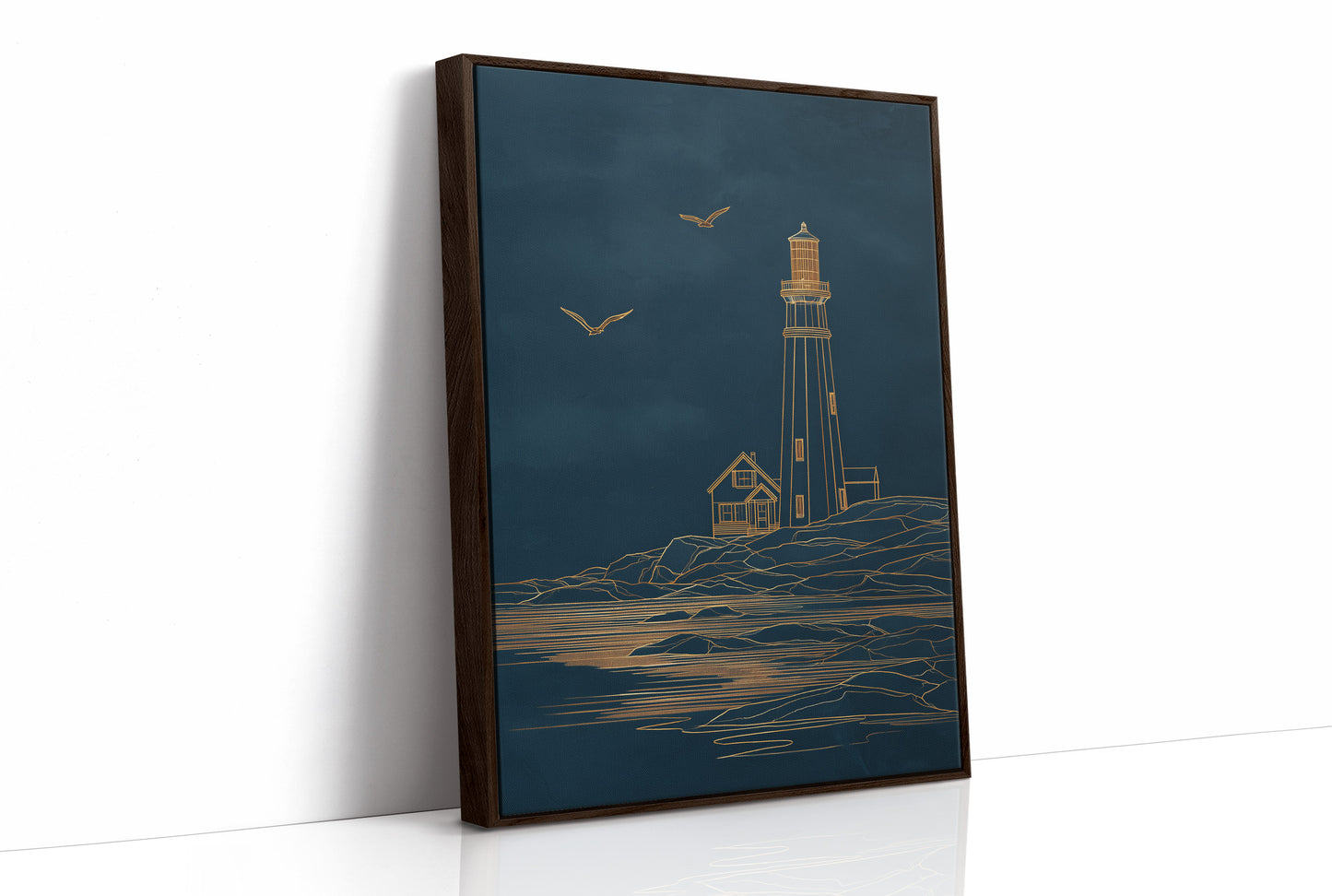 Golden Lighthouse On Midnight Seas