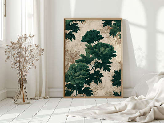Emerald Blooms on Rustic Canvas