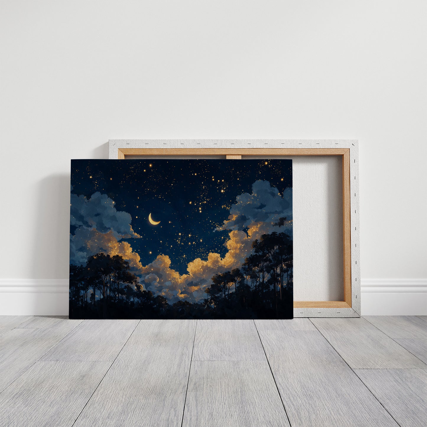 Crescent Sky Above Forest Silhouettes