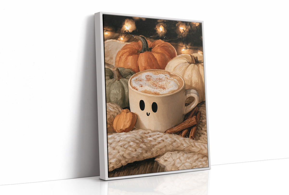 Latte Spirits, Feeling Ghoul, print in a white frame
