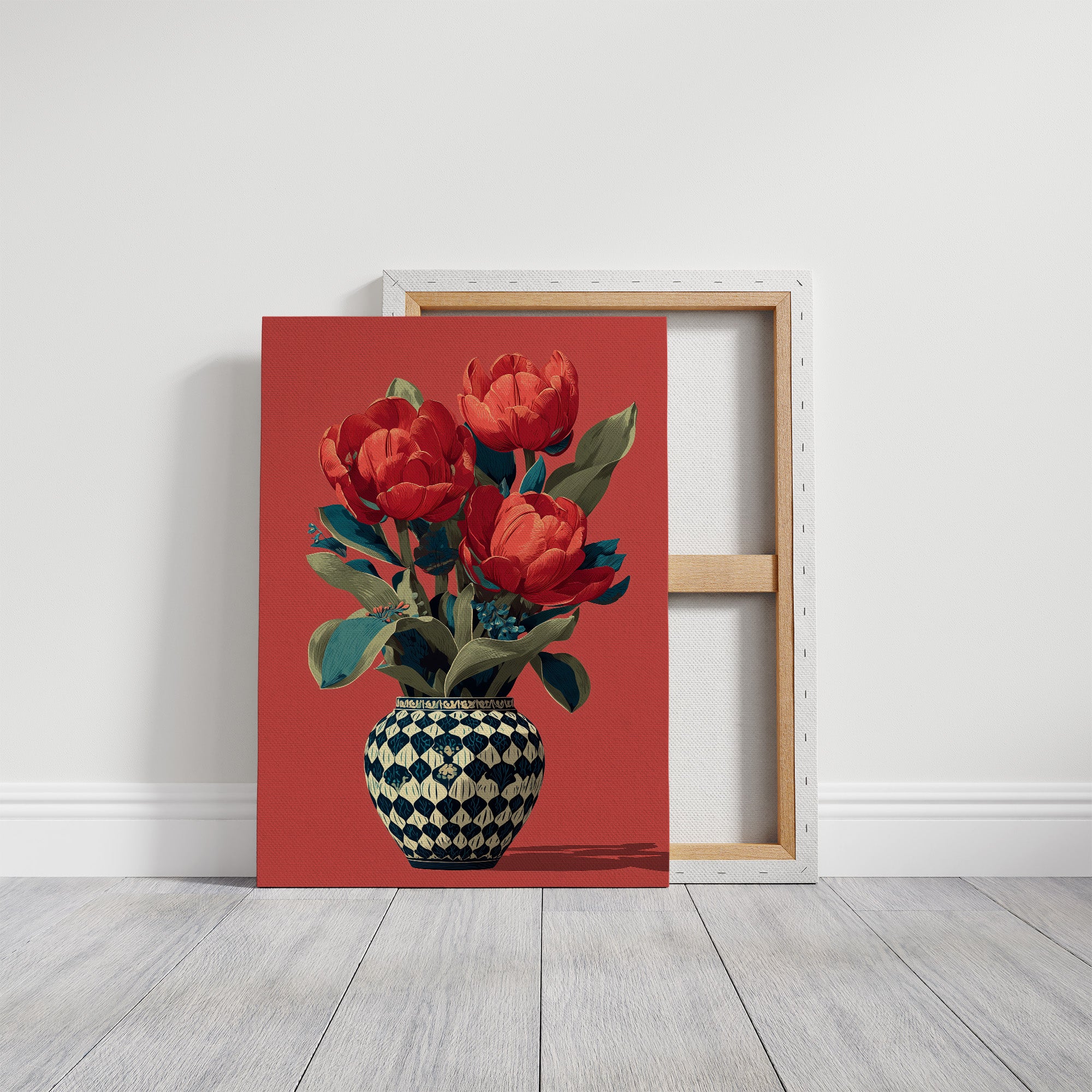 Red Tulips in a Traveled Vase