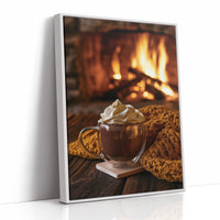 Cocoa Loco By The Fire, print in a white frame