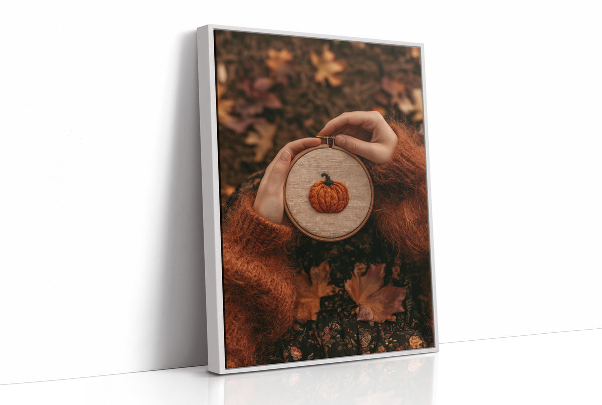 Hoop Dreams, Pumpkin Edition, print in a white frame