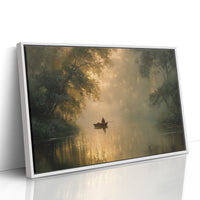Solitary Boatman Crosses Golden Mist