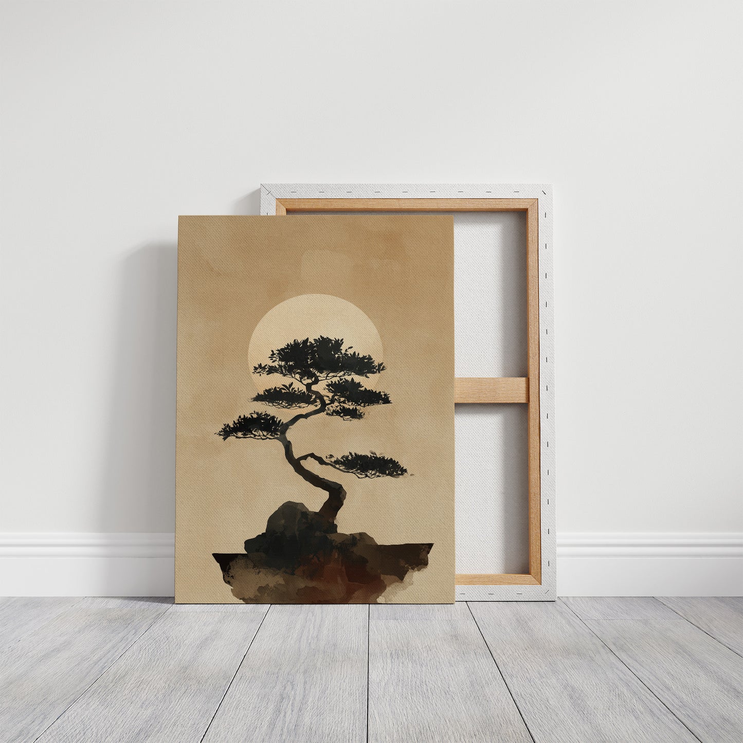 Bonsai Silhouette Against Rising Moon