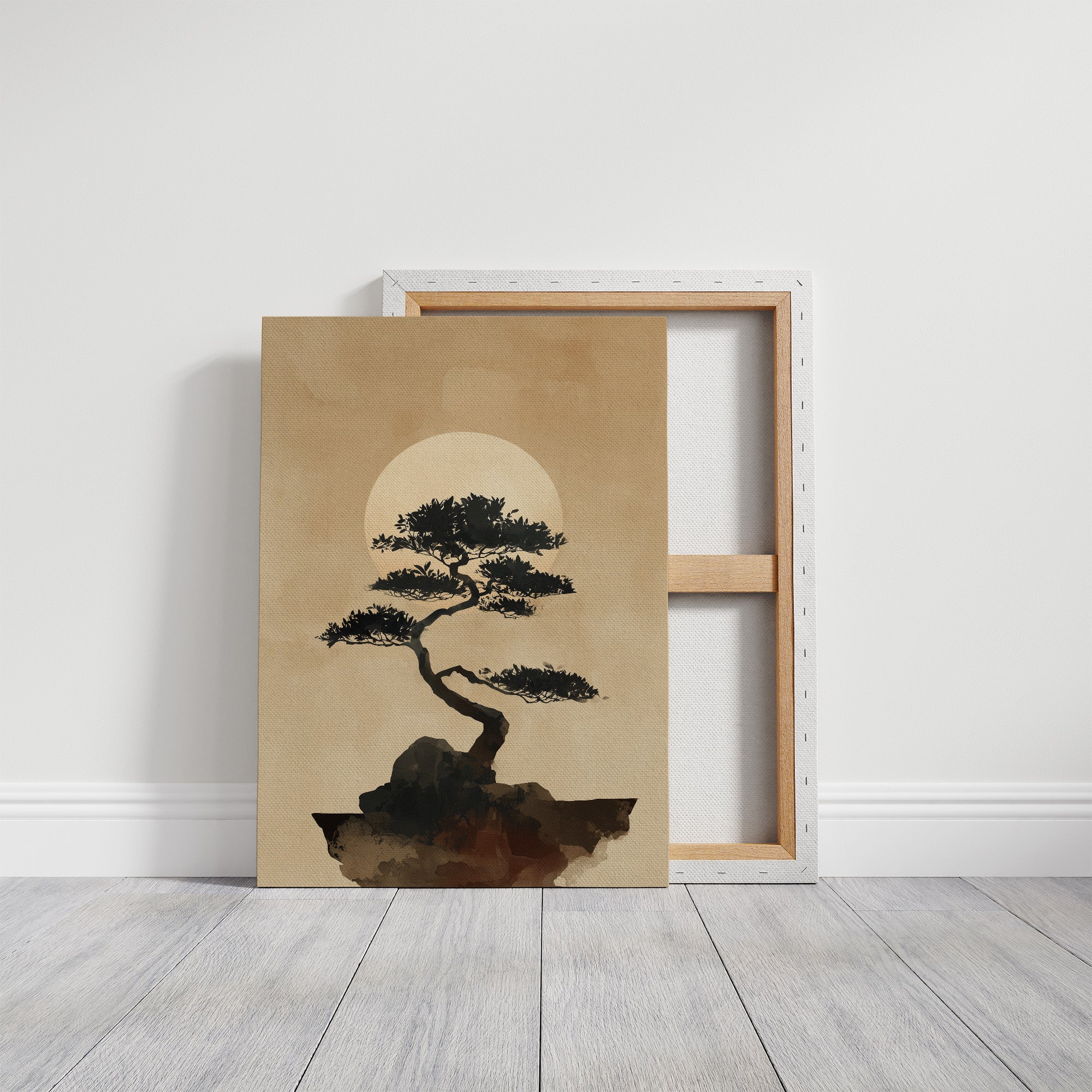Bonsai Silhouette Against Rising Moon