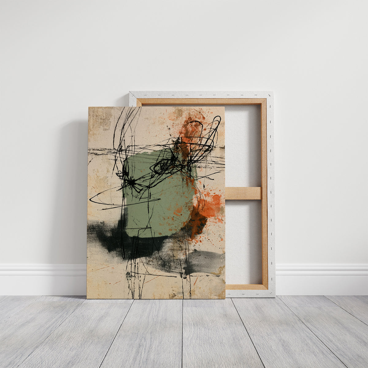 Sage Rust Gestural Scribble Art