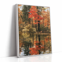 Seeing Red, Reflecting Well, print in a white frame