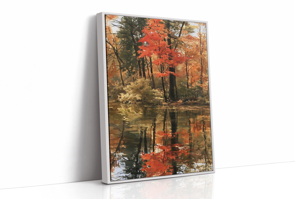 Seeing Red, Reflecting Well, print in a white frame