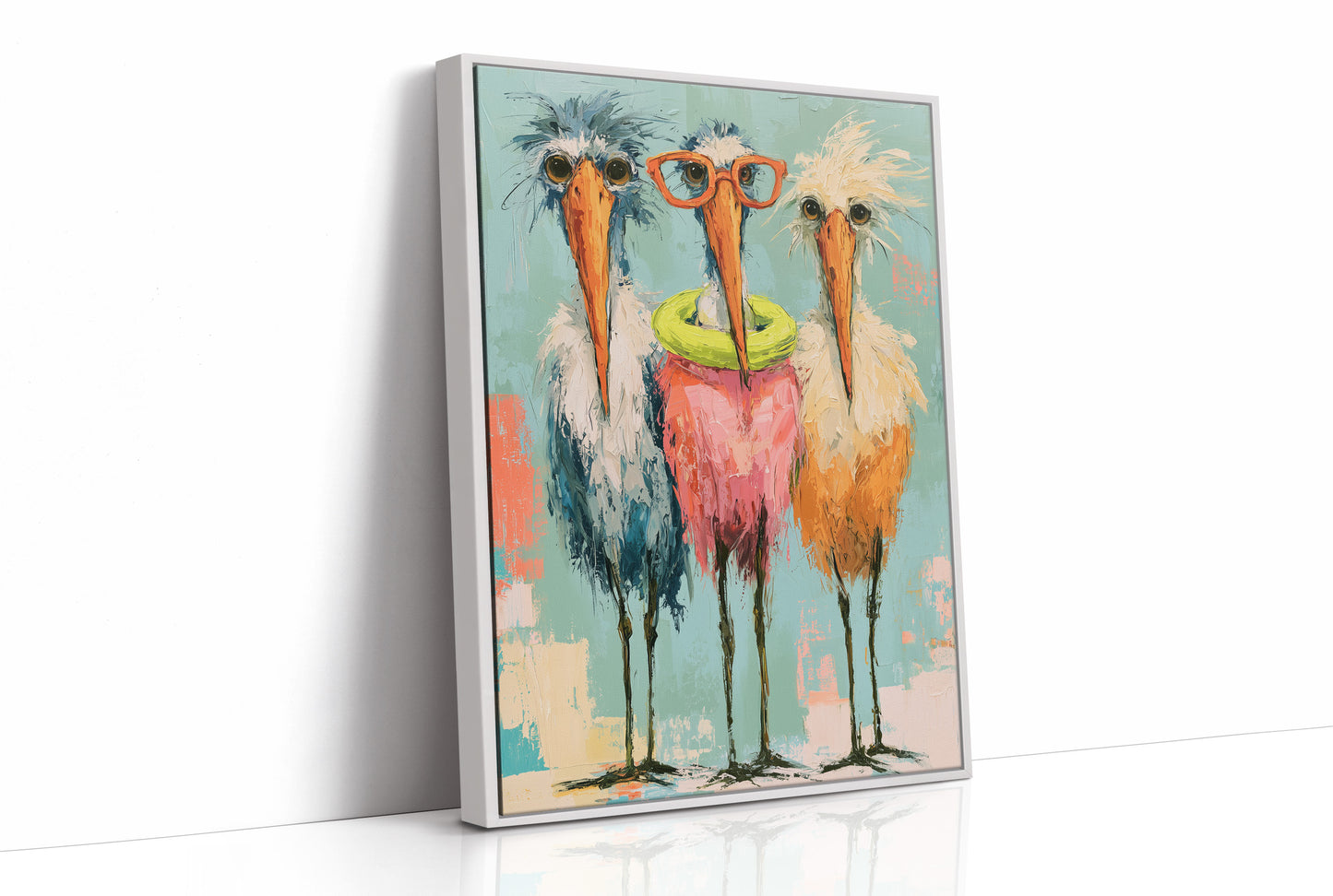 Nerdy Bird Trio: Storks in Sweaters and Specs