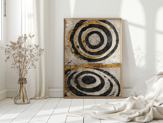 Golden Circles on Weathered Canvas