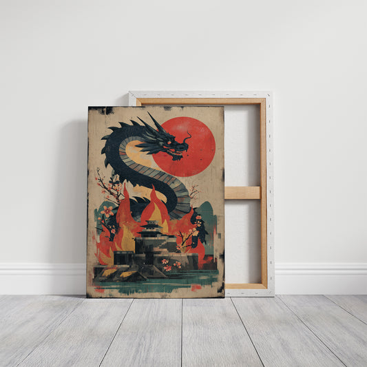 Dragon Rising Over Crimson Sun