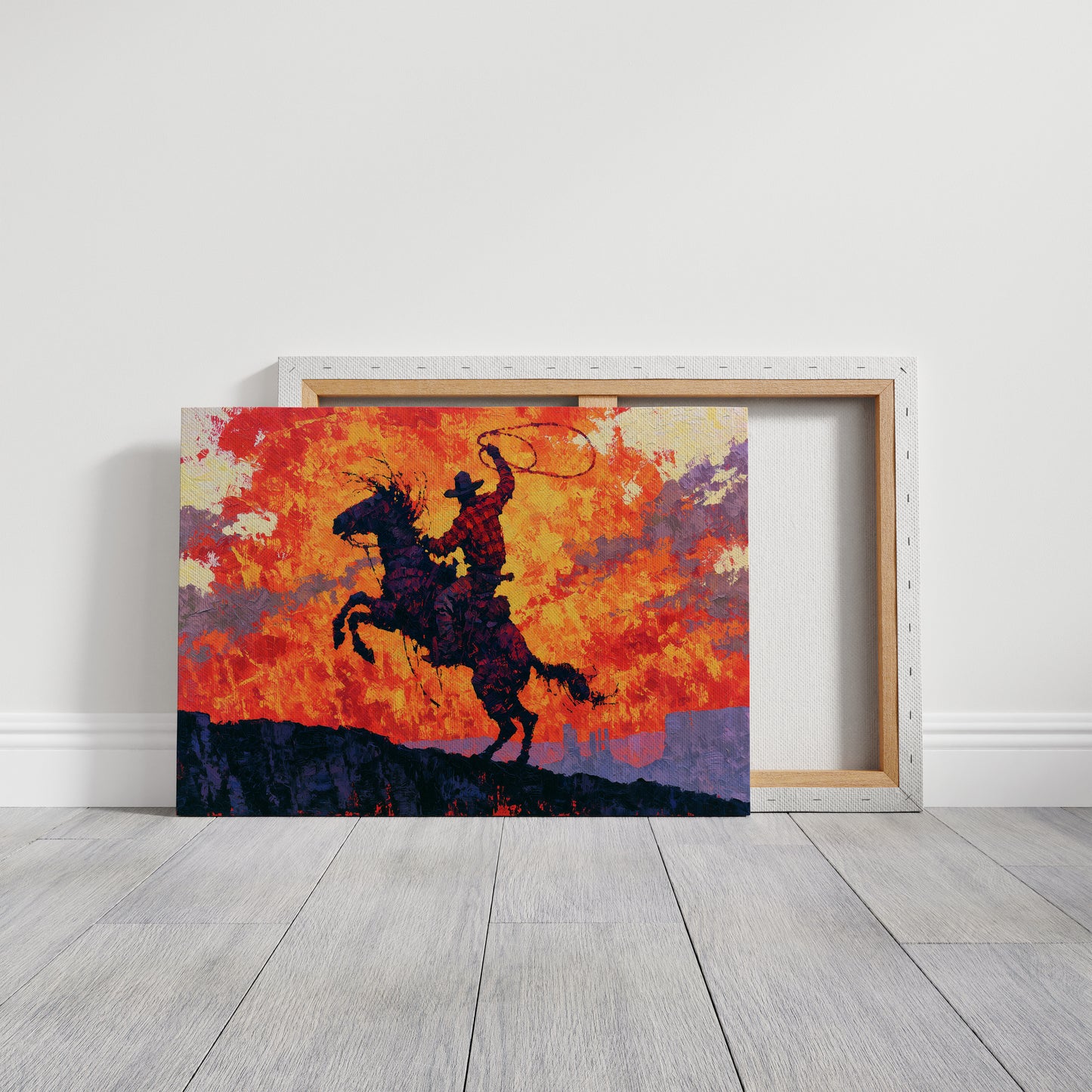 Rearing Cowboy, Desert Sunset Blaze