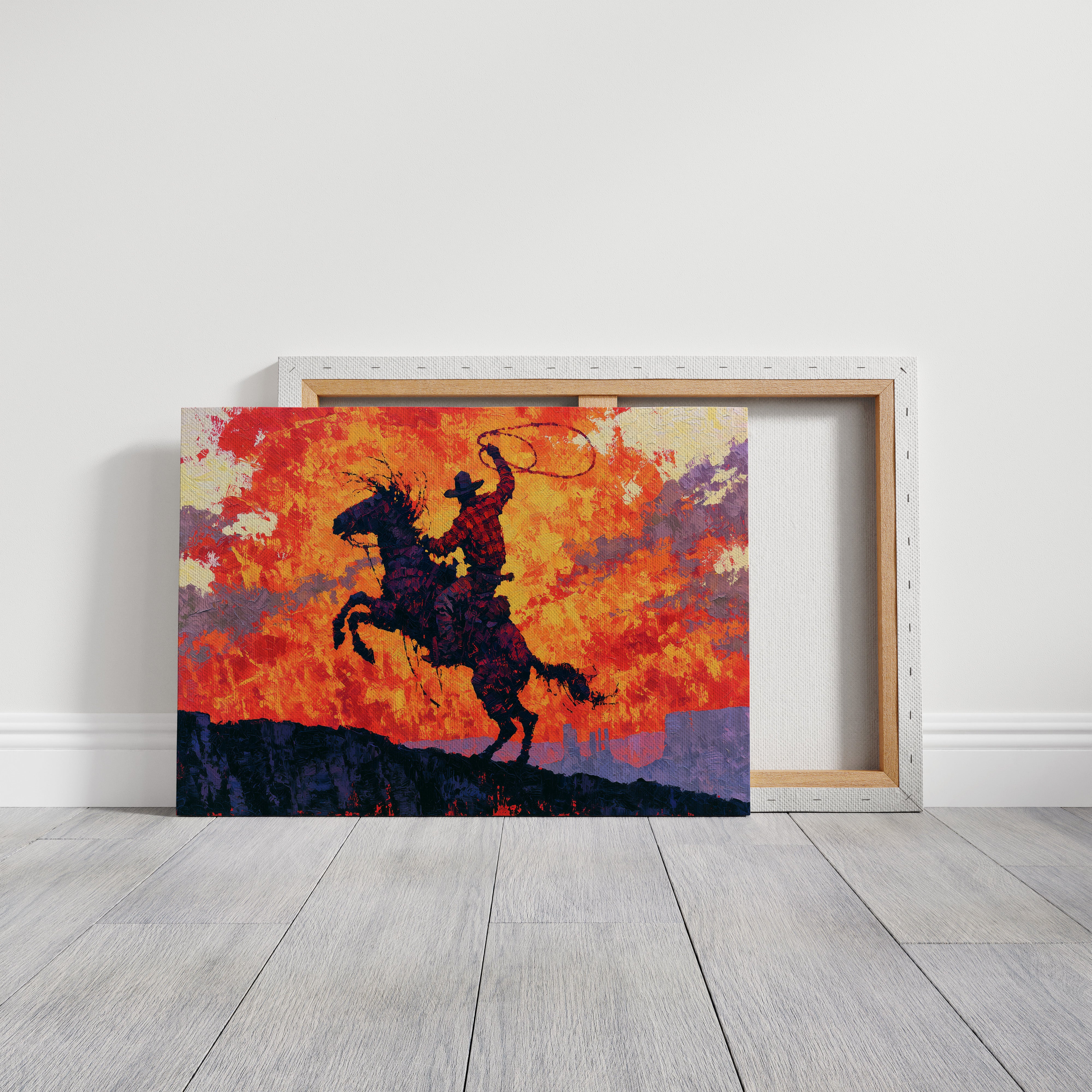 Rearing Cowboy, Desert Sunset Blaze