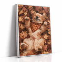 Belly Up, Leaf Pile Approved, print in a white frame