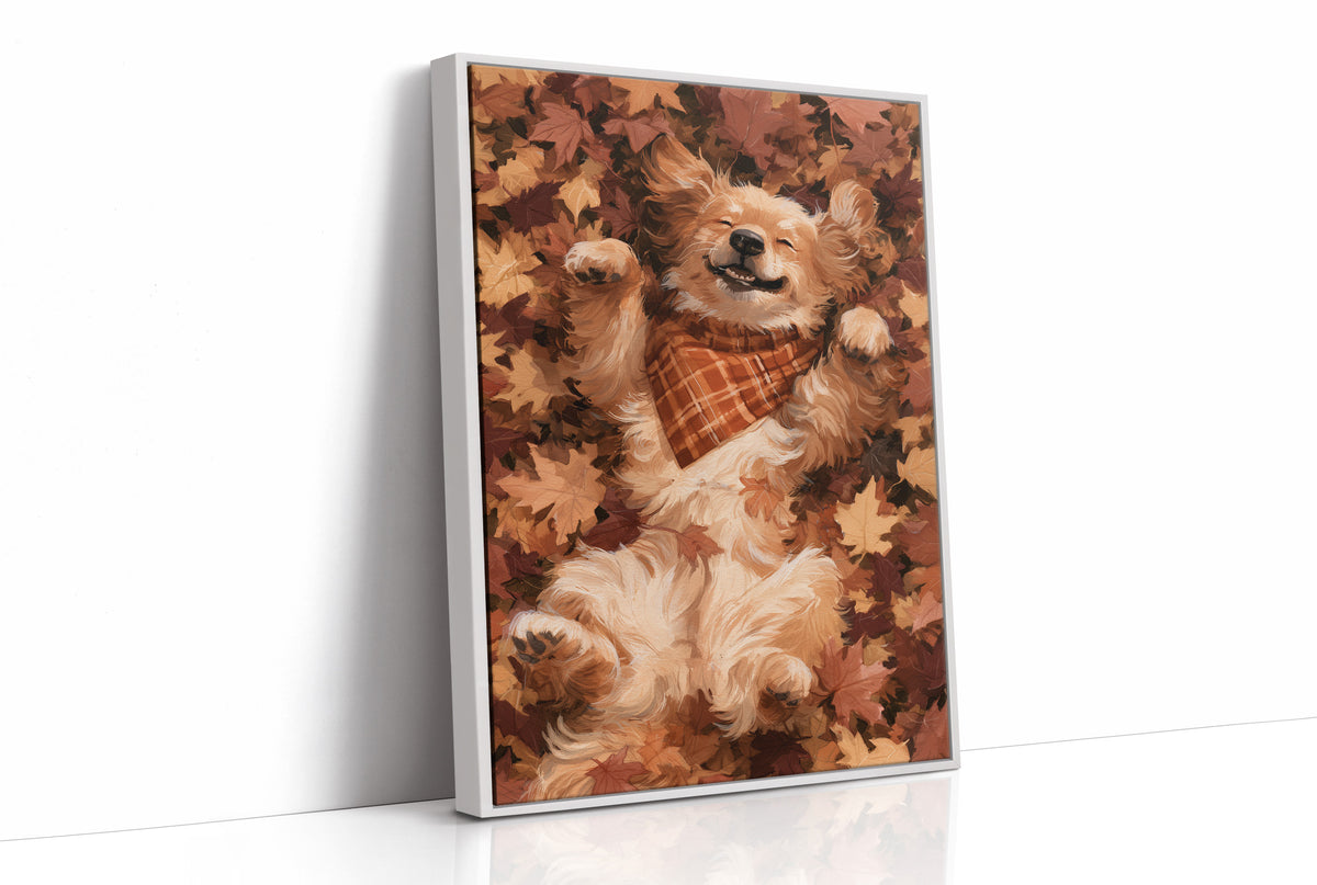 Belly Up, Leaf Pile Approved, print in a white frame