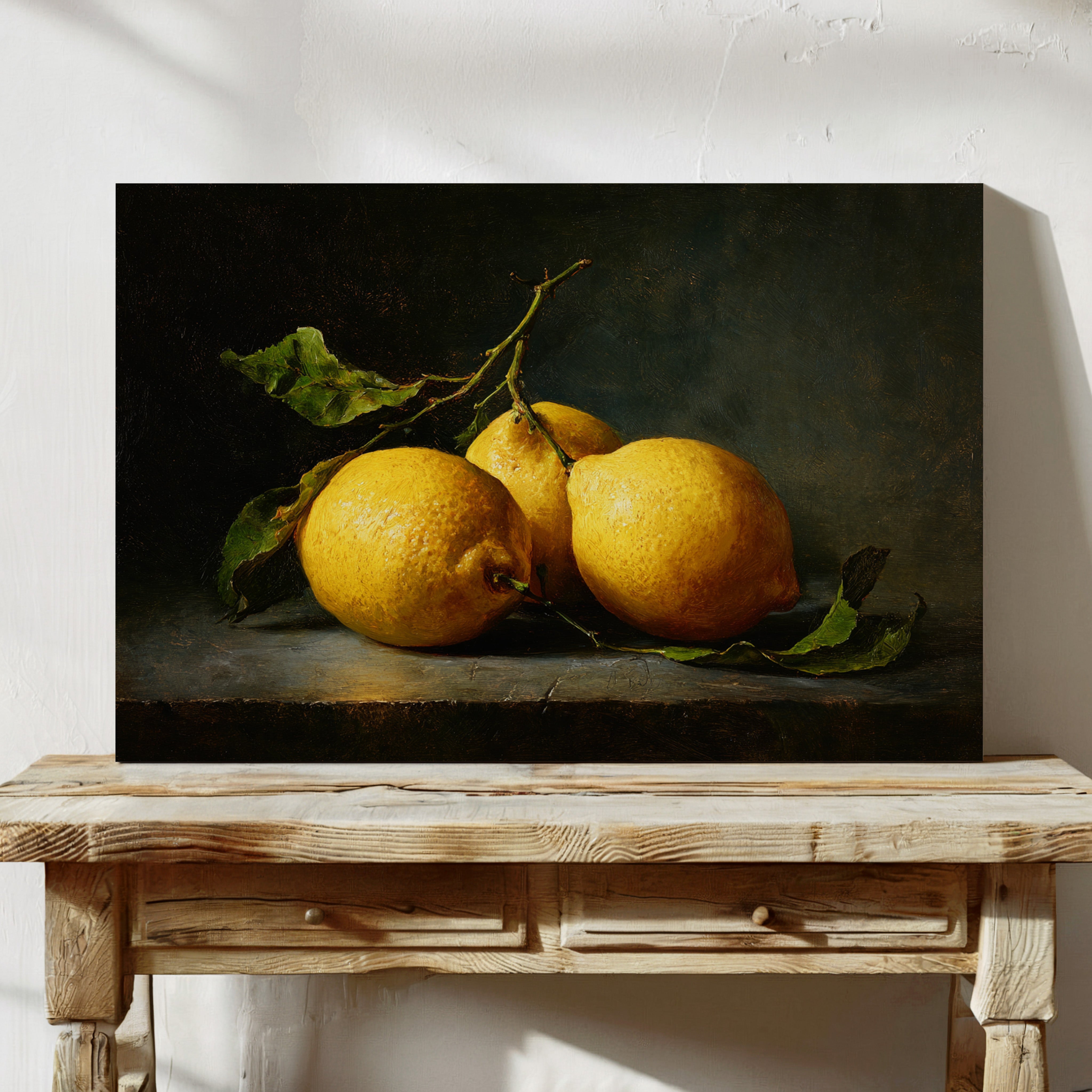 Sunlit Lemons On Ancient Wood
