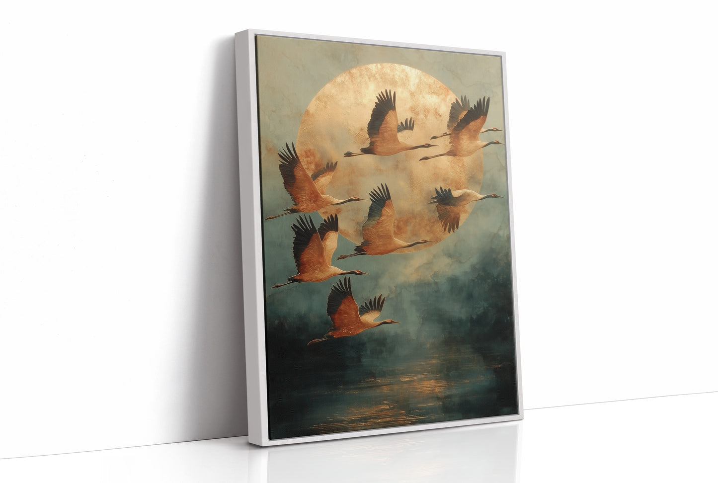 Moonlit Migration Over Misty Waters