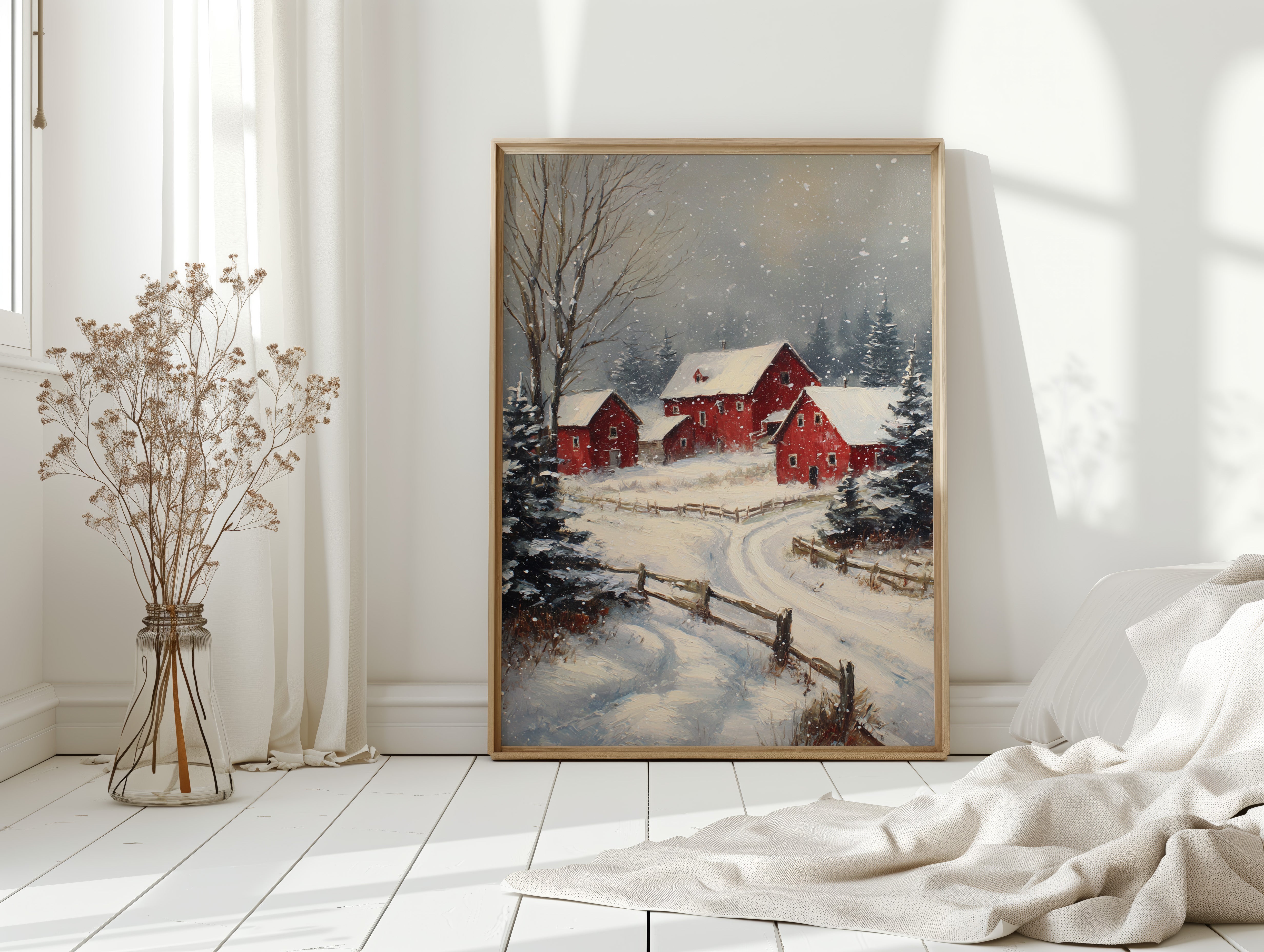 Crimson Cabins Beneath Winter's Veil
