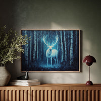 Moonlit Stag Among Birch Trees