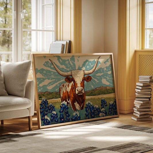 Texas Icon – Longhorn and Bluebonnets Pop Art