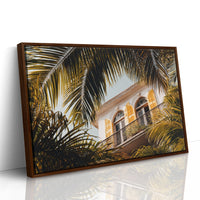 Golden Shutters Behind Palm Veils