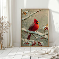Crimson Among Frosted Branches