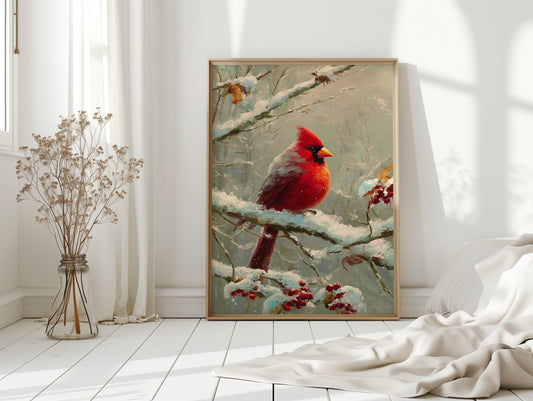 Crimson Among Frosted Branches