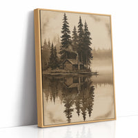 Sepia Cabin On A Still Lake