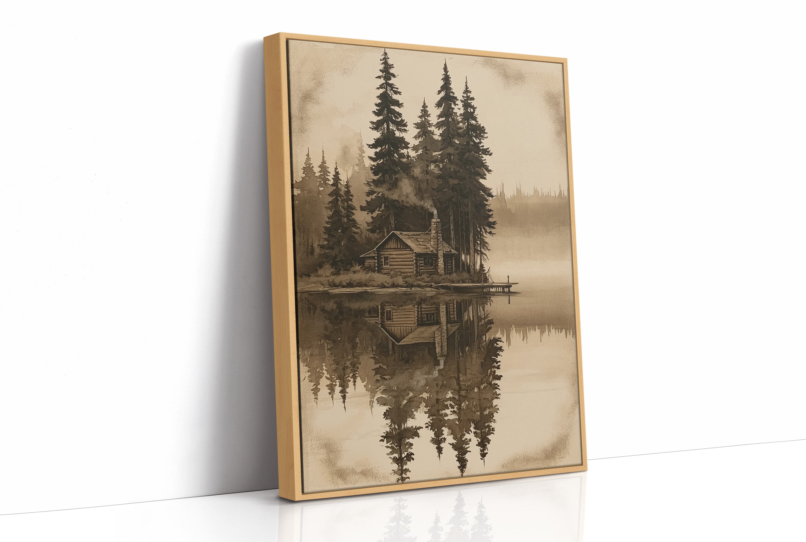 Sepia Cabin On A Still Lake