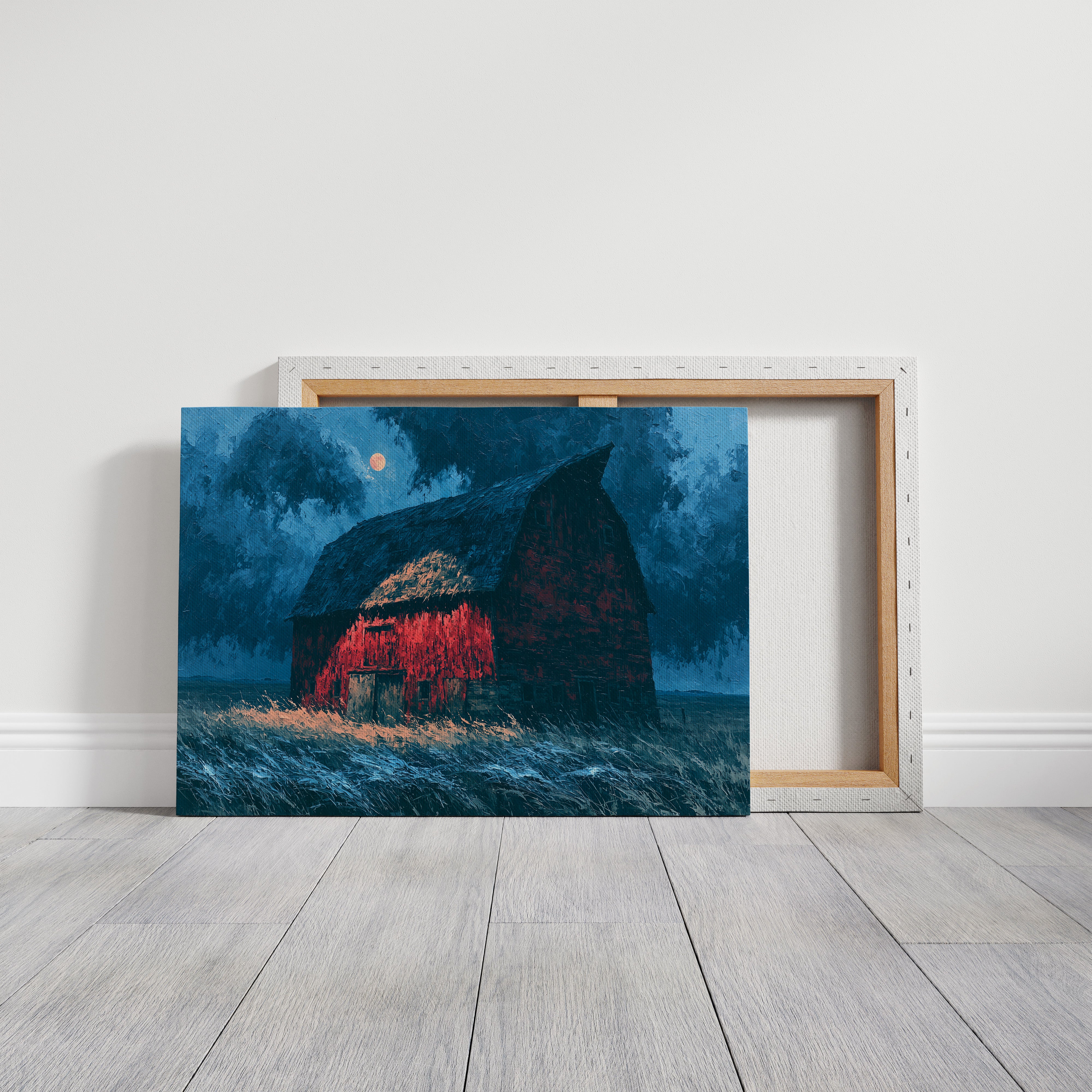 Red Barn Under a Blue Moon