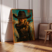 Western Grit: Cowgirl With Revolver Canvas Art