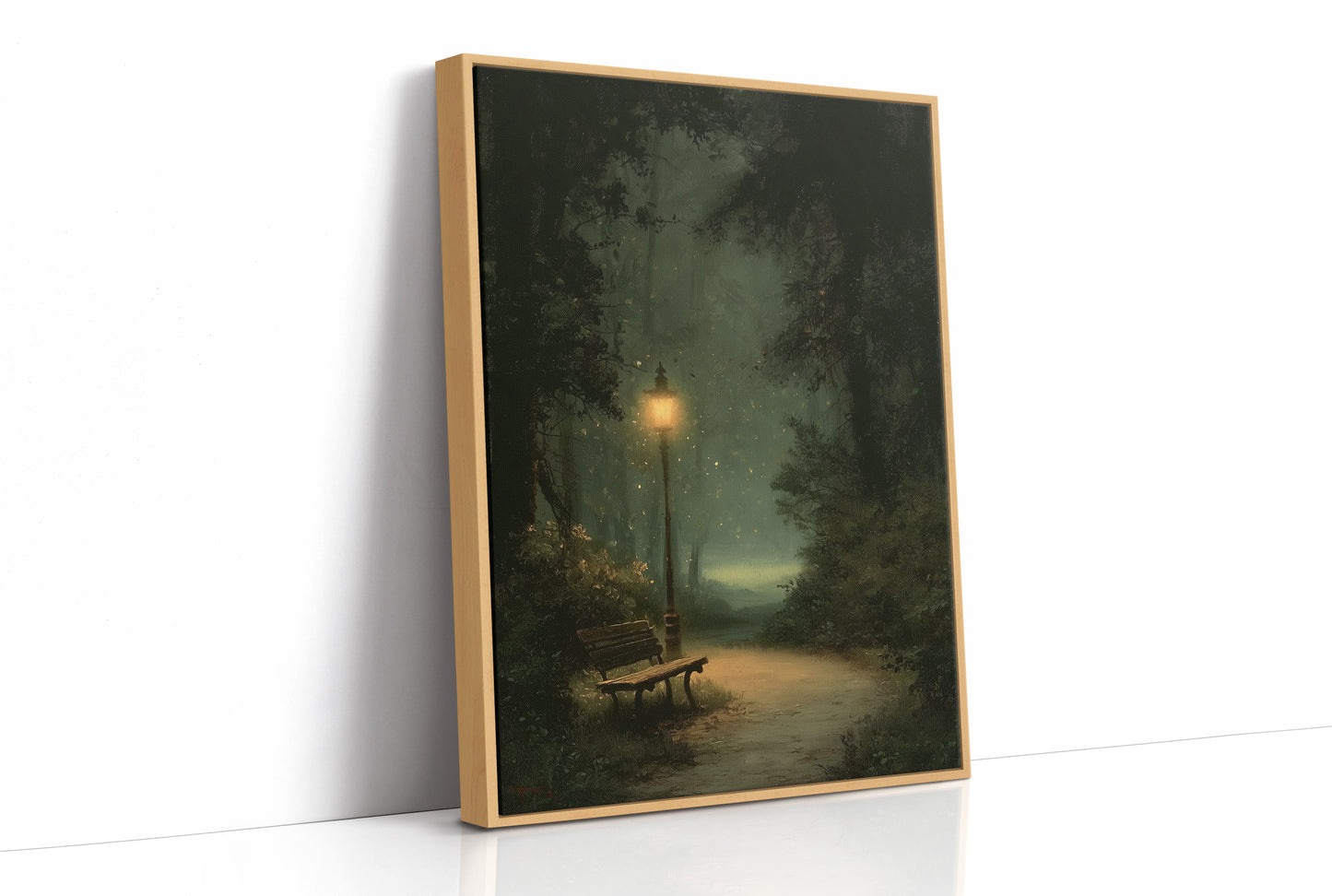Misty Green Path By Lamplight