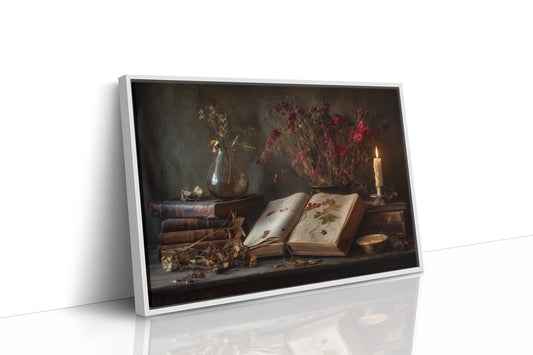 Candlelit Pages Among Pressed Flowers