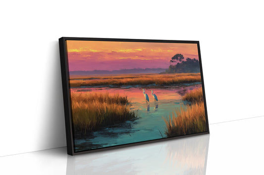 Herons at Marsh Sunset