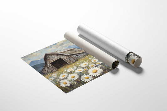 Rustic Barn Wall Art – Wildflower Meadow Print, Country Farmhouse Decor, Vintage Landscape Painting