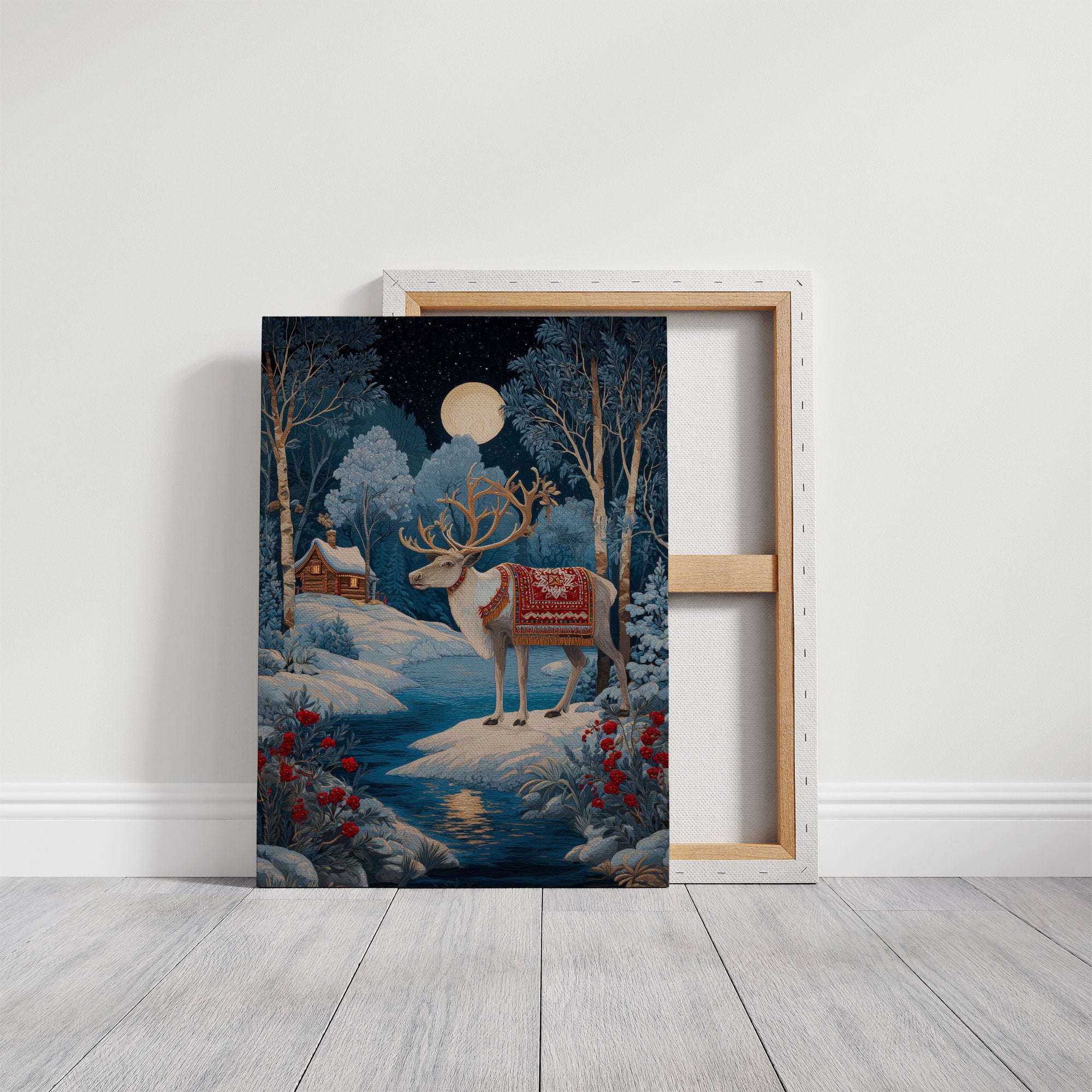 Moonlit Reindeer's Winter Tale Unfolds