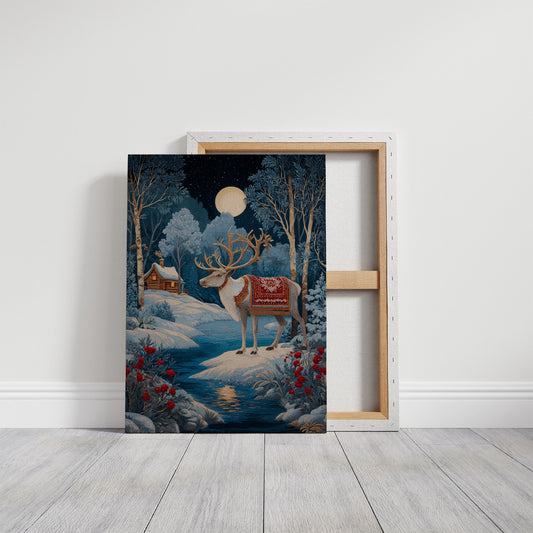 Moonlit Reindeer's Winter Tale Unfolds