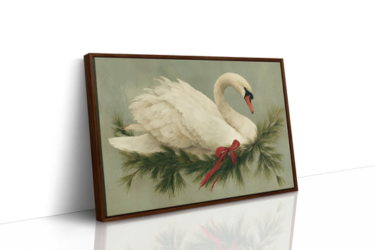 Winter Swan Among Pine Branches